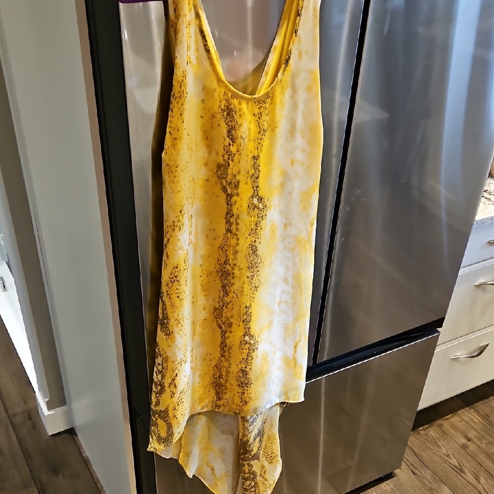 Yellow and White Sleeveless High-Low Dress